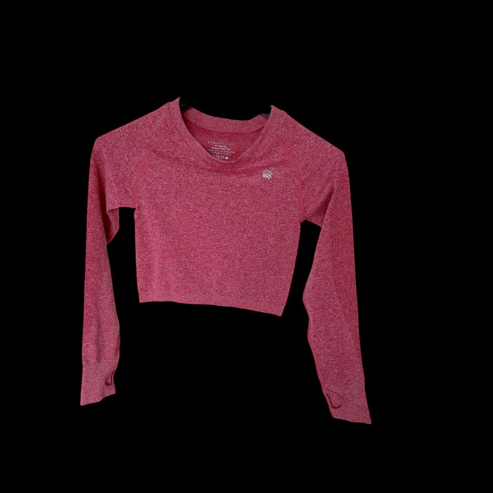 Jed‎ North Womens Pink Heathered Seamless Long Sleeve Crop Top Workout Gym M/L